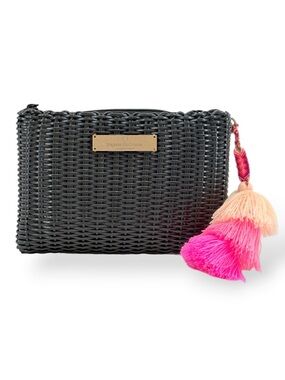 Squeeze De Citron Black Handcrafted Woven Clutch Fun Layered Tassel Summer Style
